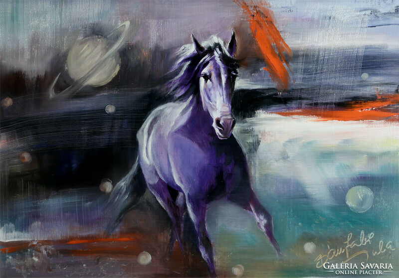 Gyula Bánfalvi (1936-2011) galloping horse | Saturn among stars