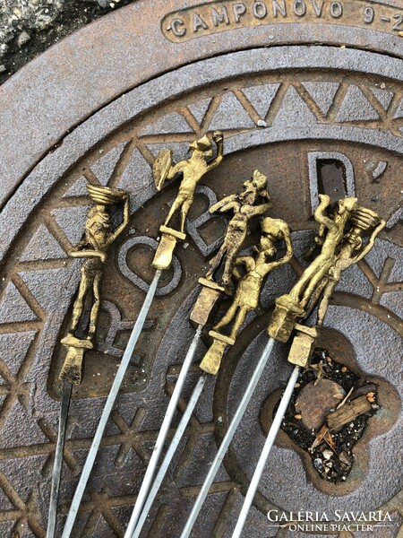 African figurines Akan Ashanti shaslik chopsticks copper and steel