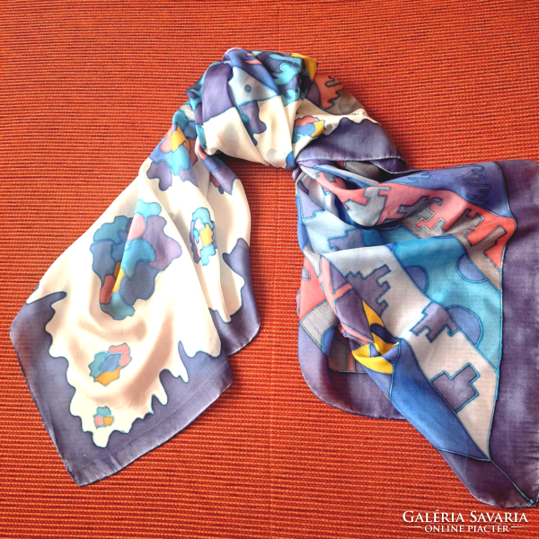 Original silk scarf, hand-dyed, hand-stitched, unique (giant size)