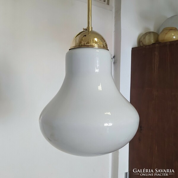 Refurbished art deco copper ceiling lamp - milk glass shade with a special shape