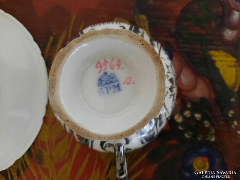 SPM német porcelán kávés csésze, aljával 19. század közepe, 1852 dátummal, hibátlan, 1 Ft-ról