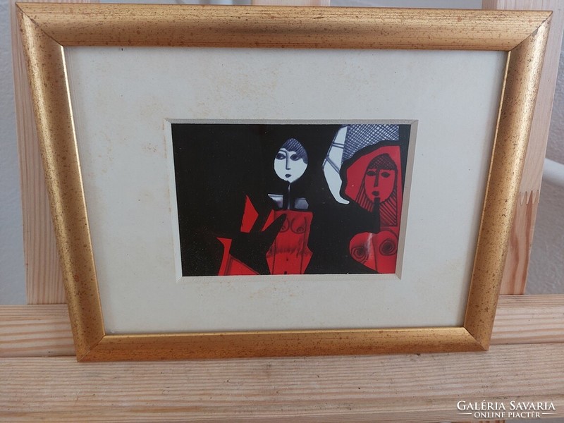 (K) small signed cubist picture with 27x21 cm frame