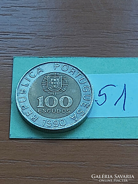 Portugal 100 escudos 1990 incm pedro nunes, bimetal 51