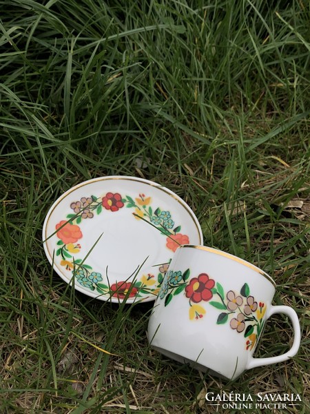 Hóllóháza flower pattern coffee cup and plate