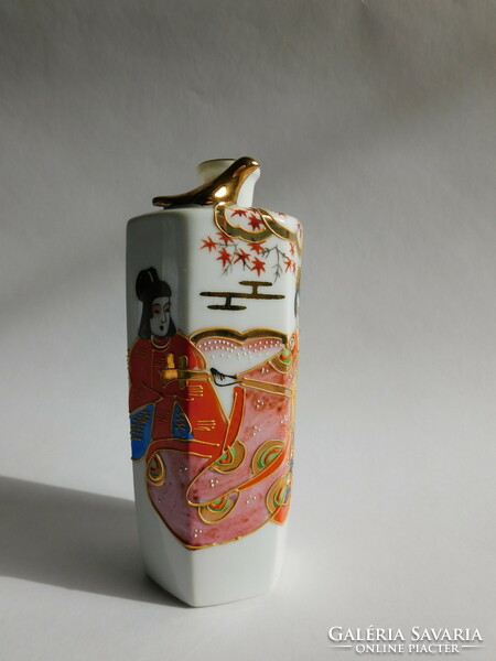 Japanese hand-painted lithophan sake set with relief gilding