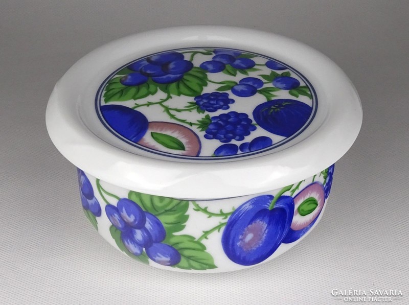 1Q982 thick-walled fruit-patterned porcelain bowl with lid, muesli bowl, soup bowl