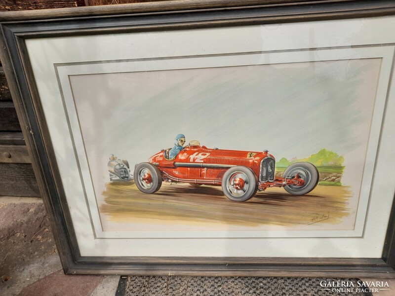 Picture, reproduction alfaromeo, large size, signed, glazed with glass, undamaged