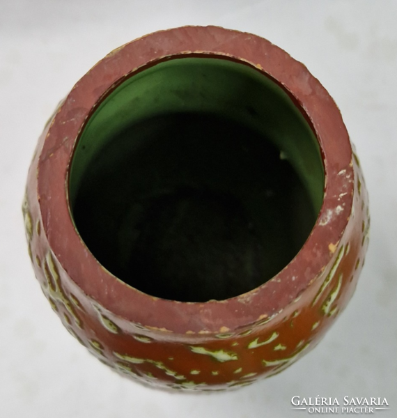 Tófej, jelzett, retro, iparművészeti, mázas, kerámia nagyméretű váza hibátlan állapotban 26,5 cm.