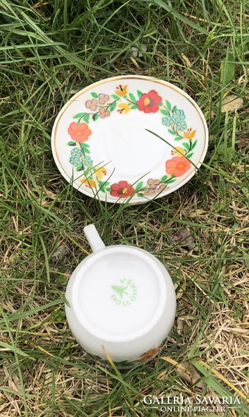 Hollóházi virág mintás kávés csésze és tányér