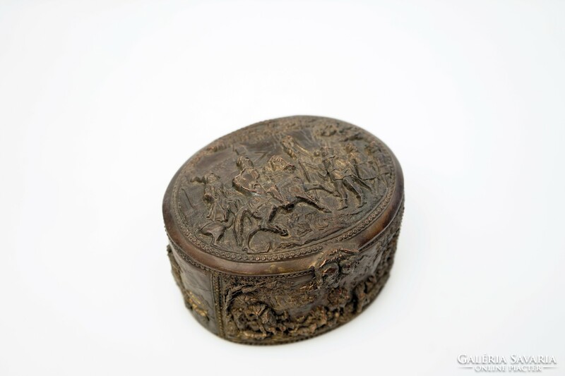 Antique French brass decorative box from the 1900s / old brass mythological pattern jewelry holder