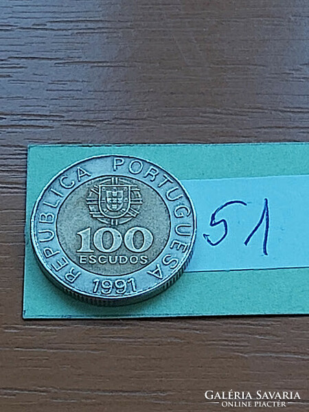 Portugal 100 escudos 1991 incm pedro nunes, bimetal 51