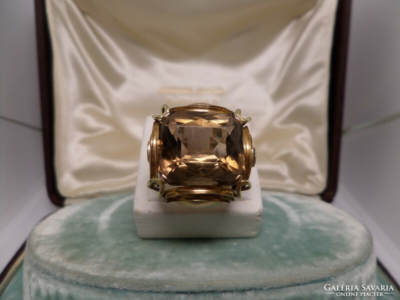 Art deco gold cocktail ring with huge smoky quartz