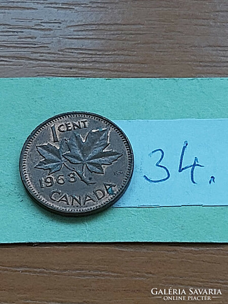 Canada 1 cent 1963 ii. Queen Elizabeth, bronze 34