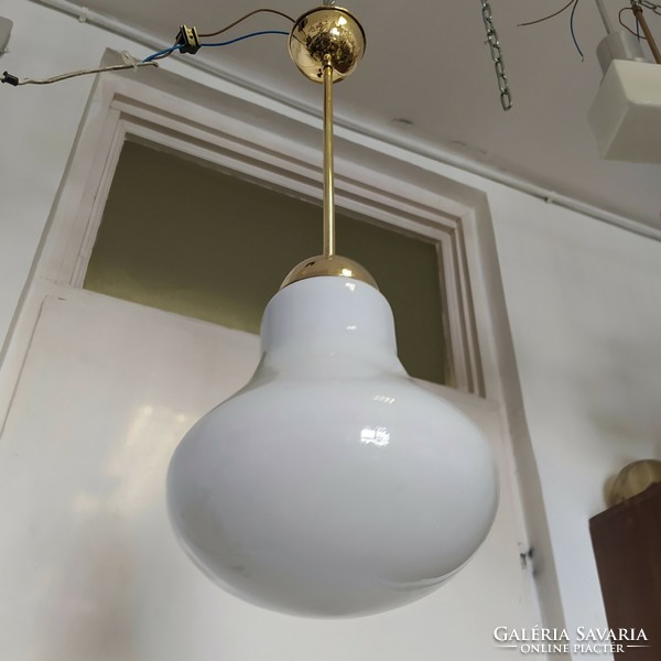 Refurbished art deco copper ceiling lamp - milk glass shade with a special shape