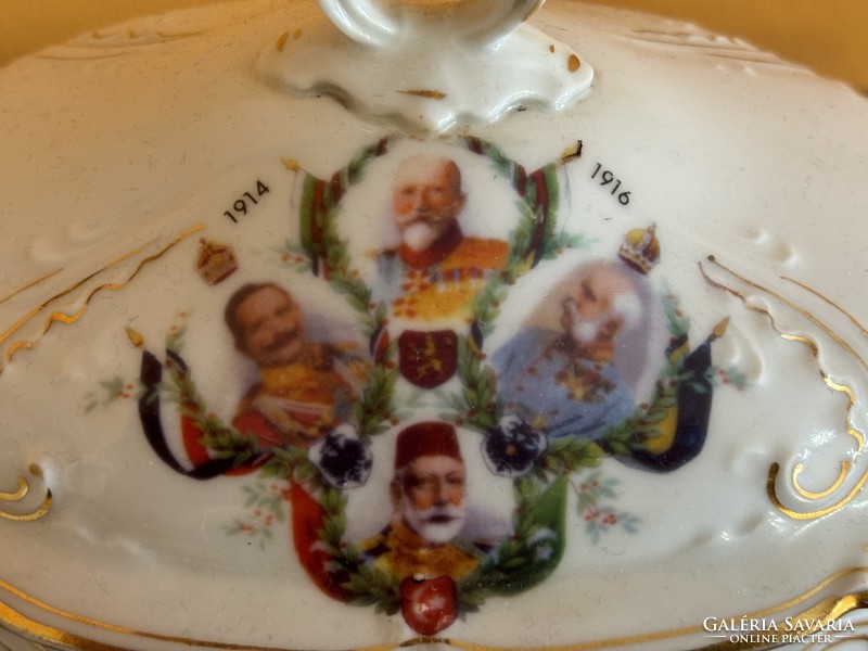 1.világháborús porcelán mártásos tál - Ferenc József, II. Vilmos, I. Ferdinánd, V. Mehmed, 1914 1916