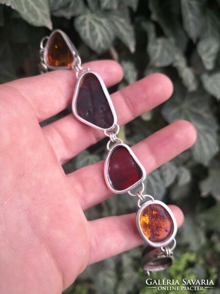 Beautiful silver bracelet with amber stones