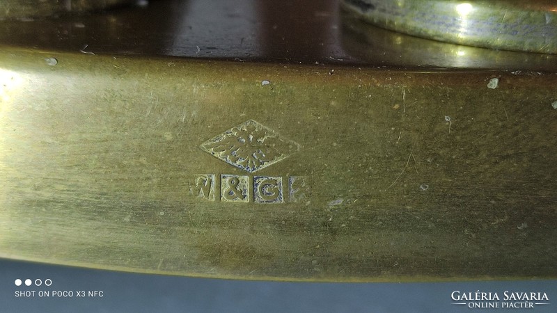 Antik W & G réz négy személyes jelzett tojás kínáló reggeliző készlet