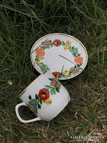 Hollóházi virág mintás kávés csésze és tányér