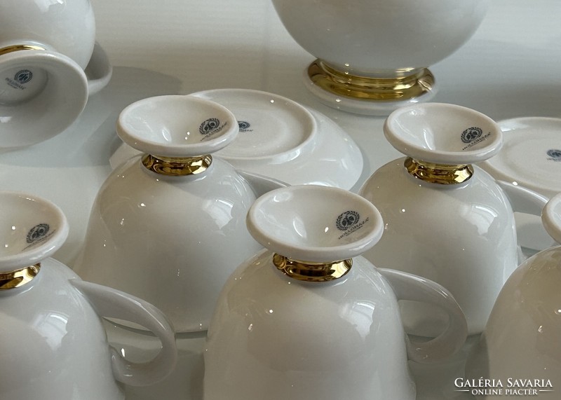 Hollóházi Holdfény arany kollekció porcelán kávéskészlet eredeti dobozában