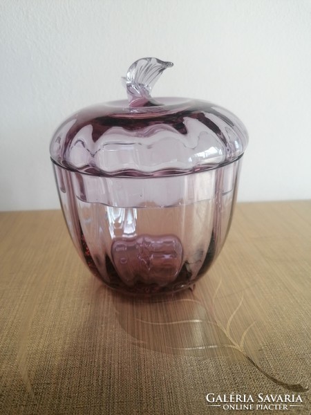 A large bonbonier in a light purple glass with a lid