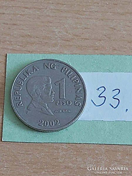 Philippines 1 piso 2002 copper-nickel, jose rizal 33