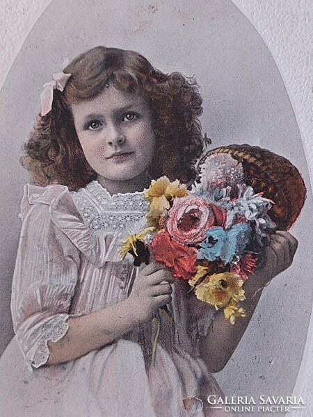 Old photo postcard little girl