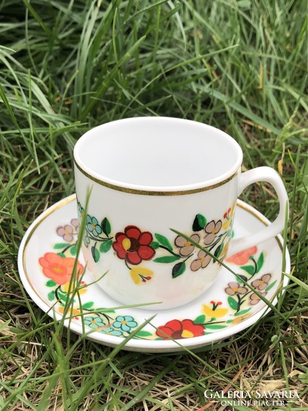 Hóllóháza flower pattern coffee cup and plate