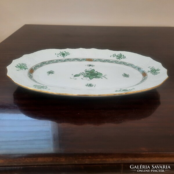 Herend green appony pattern porcelain serving plate with meat and steak