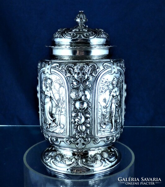 Dazzling, antique silver jug with lid, hanau, ca. 1850!!!