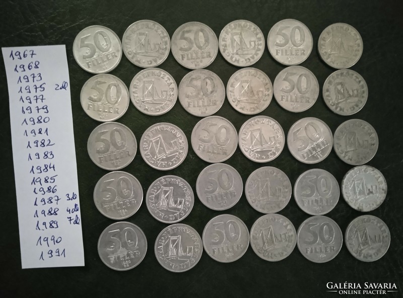 50-filer coin 1967-1991 30 Hungarian aluminum 50-filer coins