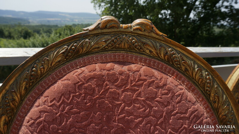 Antique, richly carved, gilded Art Nouveau table and 4 chairs