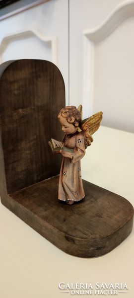 Antique, wooden, carved, hand-painted, angelic bookend, pair of angels