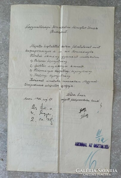 Karpaszományos Iskola végzőseiről tablókép és egy irat karpaszományosnak való jelentkezés1934-36