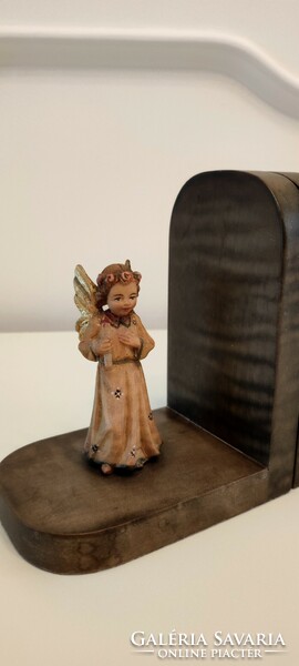 Antique, wooden, carved, hand-painted, angelic bookend, pair of angels