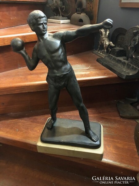 Weightlifting bronze statue, art deco, 45 cm high.