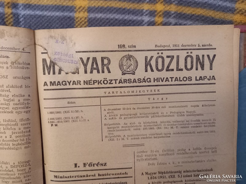 1951-es Magyar Közlöny évfolyamok egybekötve !
