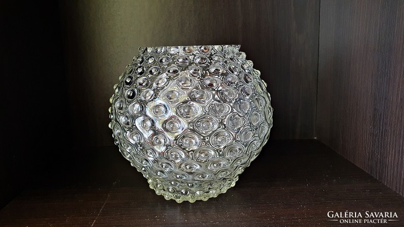 Old. Glass vase with knob, sphere. 16 cm in diameter.