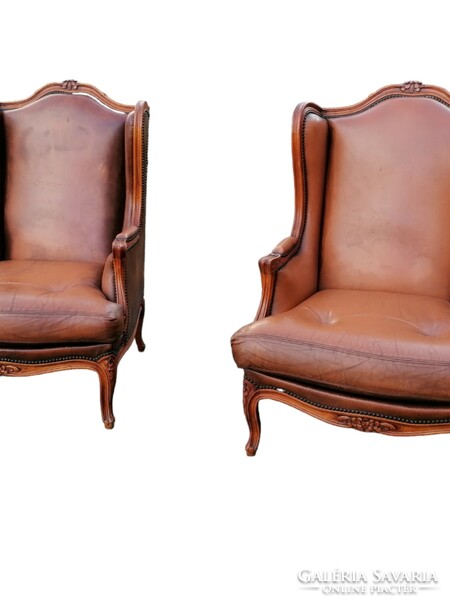 Pair of neo-baroque leather armchairs
