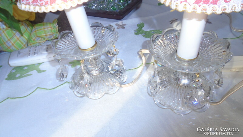 Pair of beautiful old crystal bedside lamps