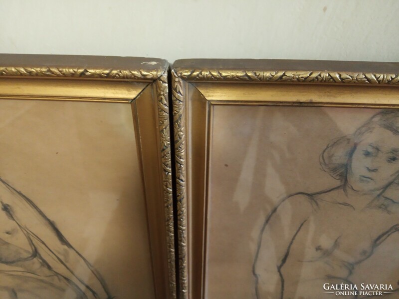 Abonyi Tivadar female nude drawings, framed