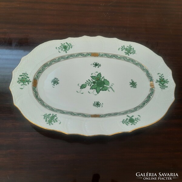 Herend green appony pattern porcelain serving plate with meat and steak