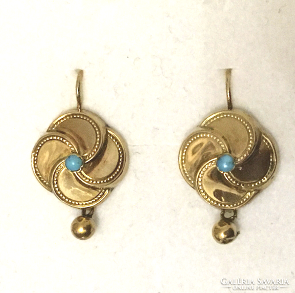 Biedermeier gold flower earrings turquoise ball pendant antique