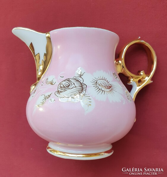 Antique vintage old pink powder porcelain duck pot tea coffee pourer with gold edge