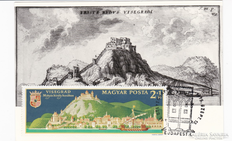 Visegrád skyline from Matthias Bél's chronicle - cm postcard