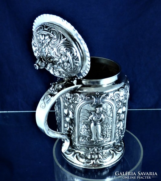 Dazzling, antique silver jug with lid, hanau, ca. 1850!!!