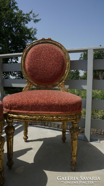 Antique, richly carved, gilded Art Nouveau table and 4 chairs