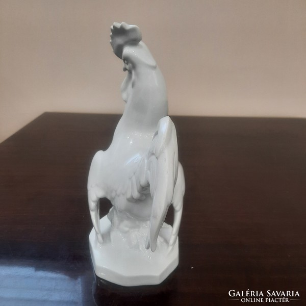 Nagy Fehér Herendi porcelán kakas figura 23 cm
