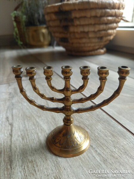 Nice old copper menorah candle holder (9.3x11x5.2 cm)