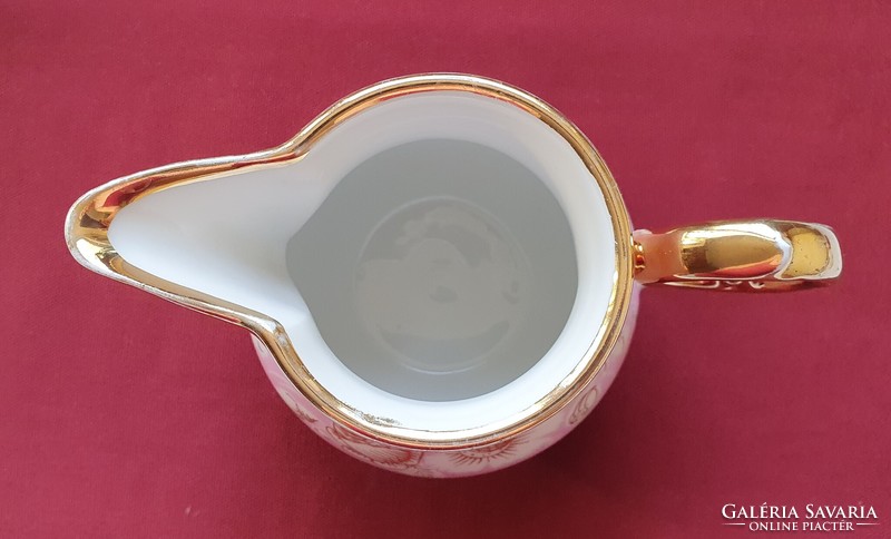 Antik vintage régi rózsaszín púder porcelán kacsó kanna teás kávés arany széllel kiöntő