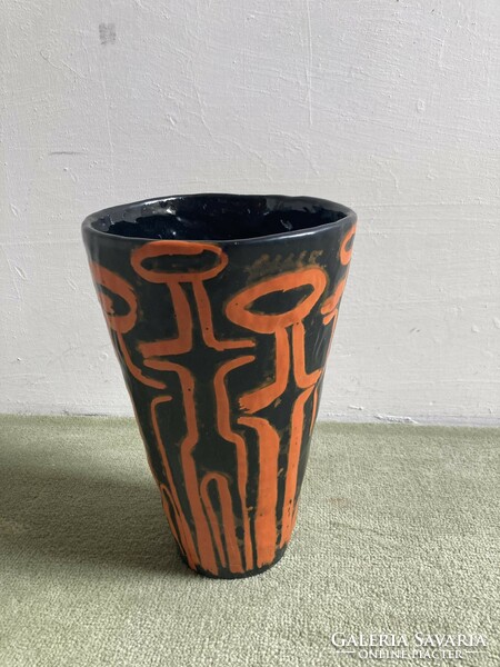 Lívia Gorka black orange large vase 1950